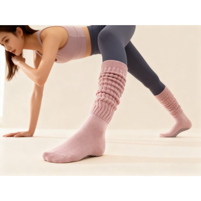 Yoga Fitness Youtube - 여성용 면 논슬립 필라테스 양말 롱