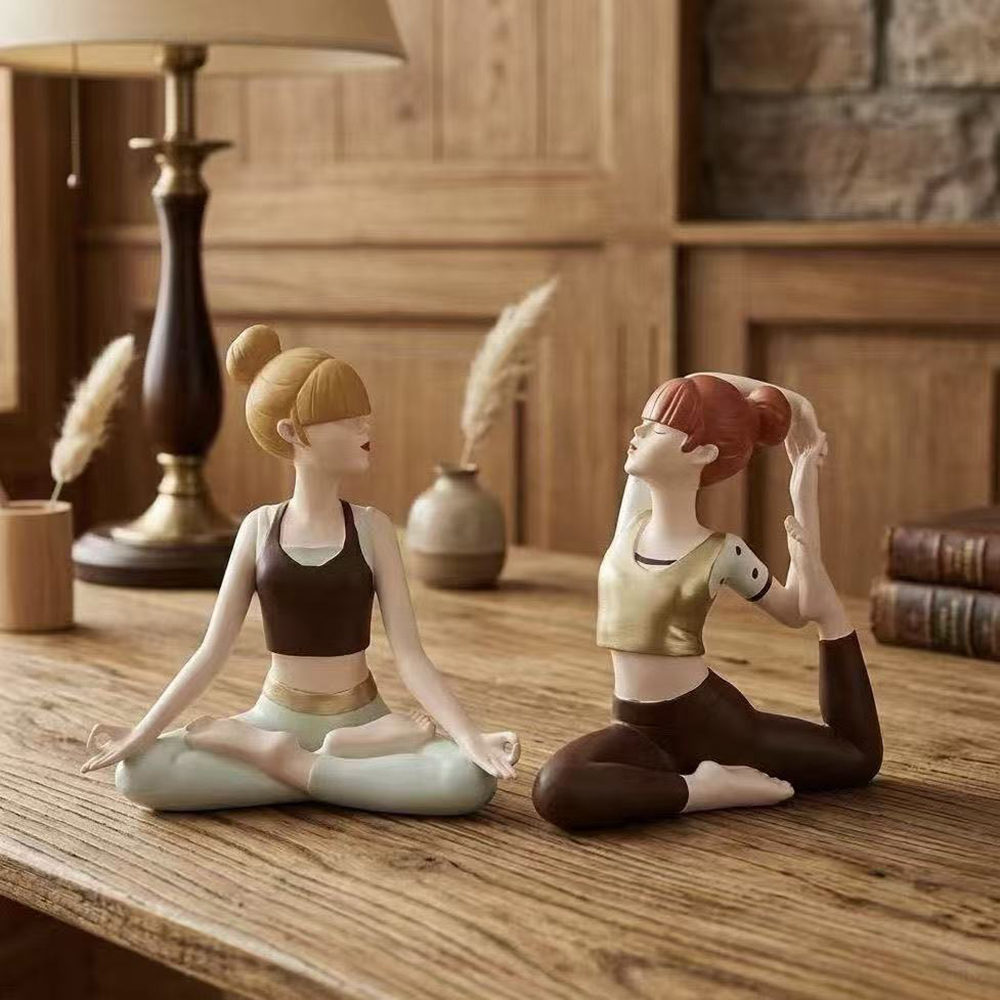 Zen Yoga Fitness - 요가 소녀 조각상, 사암 질감 수지