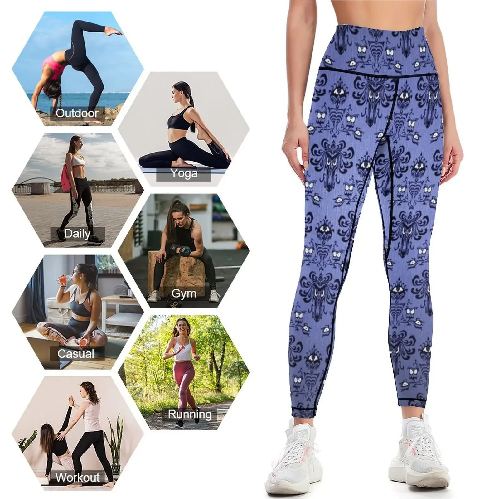 유령의 집 벽지 레깅스 여성 피트니스 여성 타이츠 체육 - Yoga Fitness Wallpaper 리뷰 및 가격